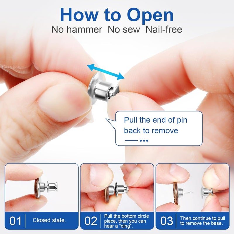 Ceryvop 12 Sets Button Pins for Jeans, No Sew and No Tools Instant Replacement Snap Tack Pant Button, Reusable and Adjustable Metal Pants Tightener - Image 3